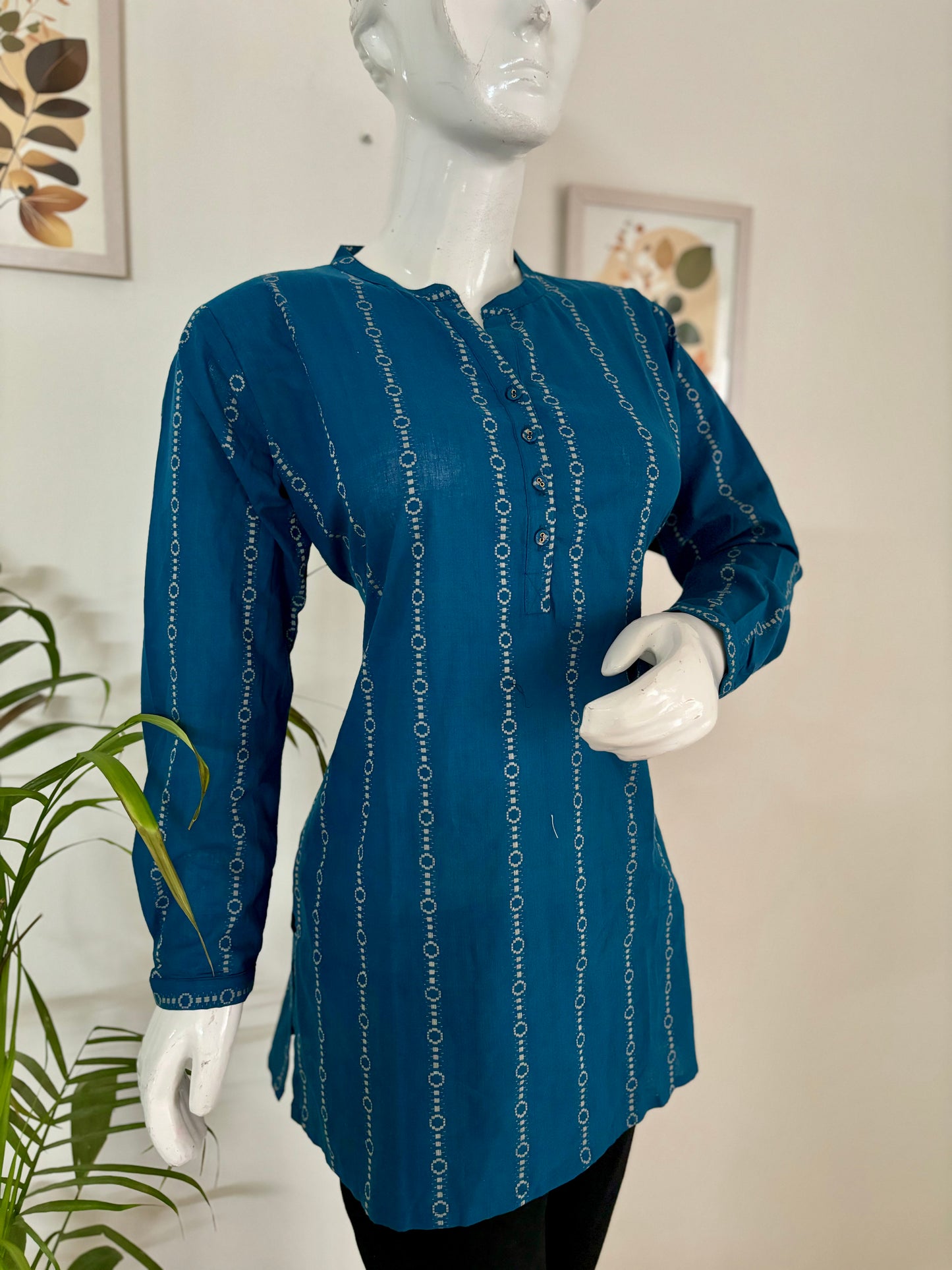 Timeless Blue: Handwoven Short Kurti