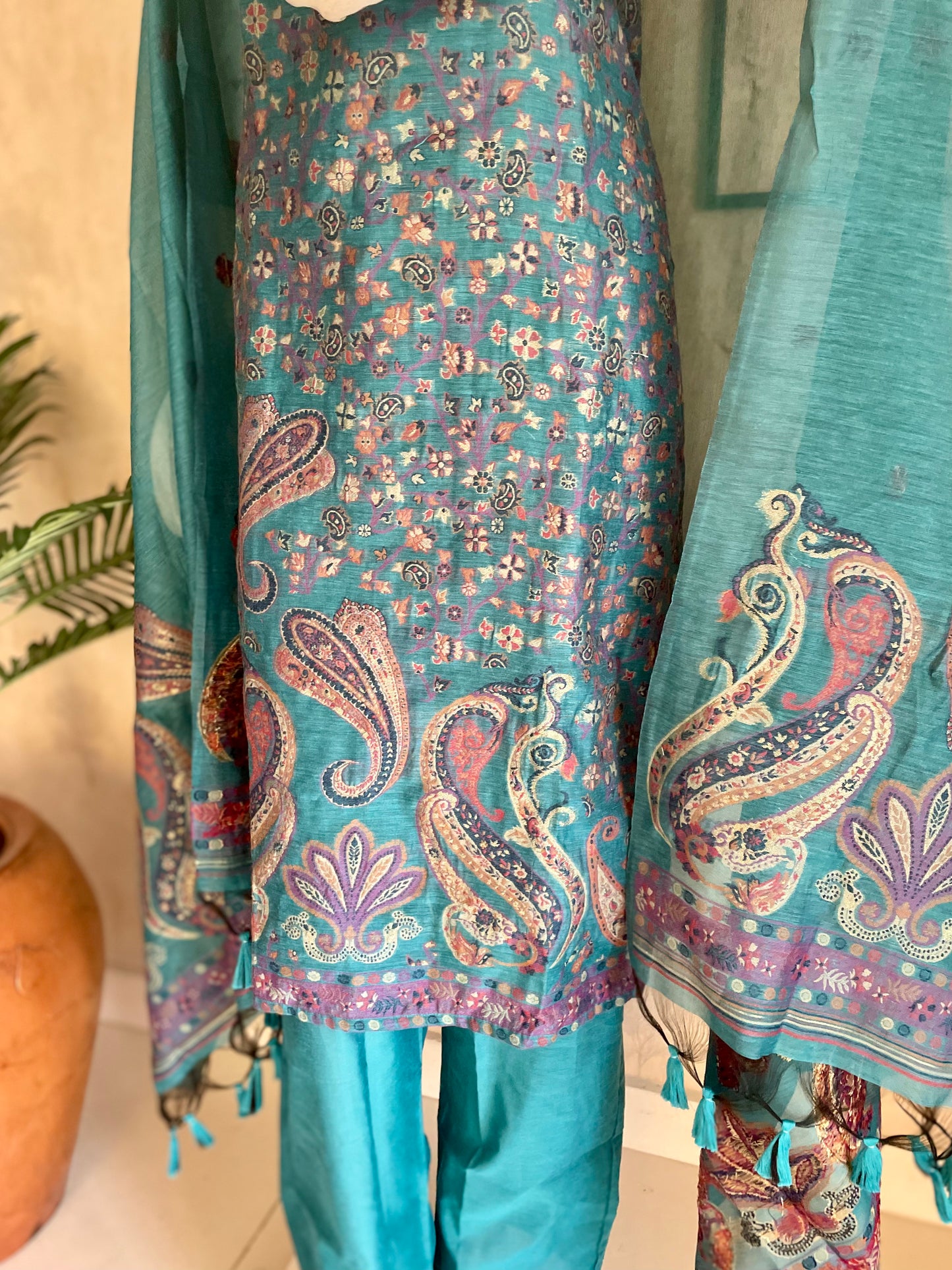Ocean Blue Grace – Moonga Cotton Jamdani Kurta Set
