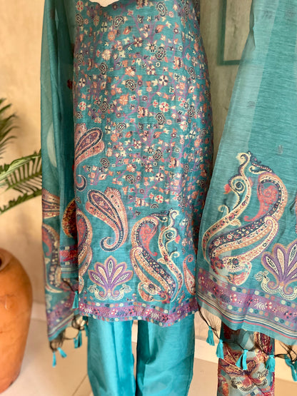 Ocean Blue Grace – Moonga Cotton Jamdani Kurta Set