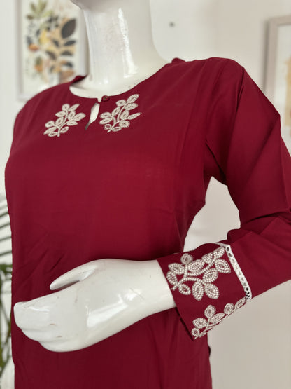 Mehroon Magic: Short Cotton Kurti