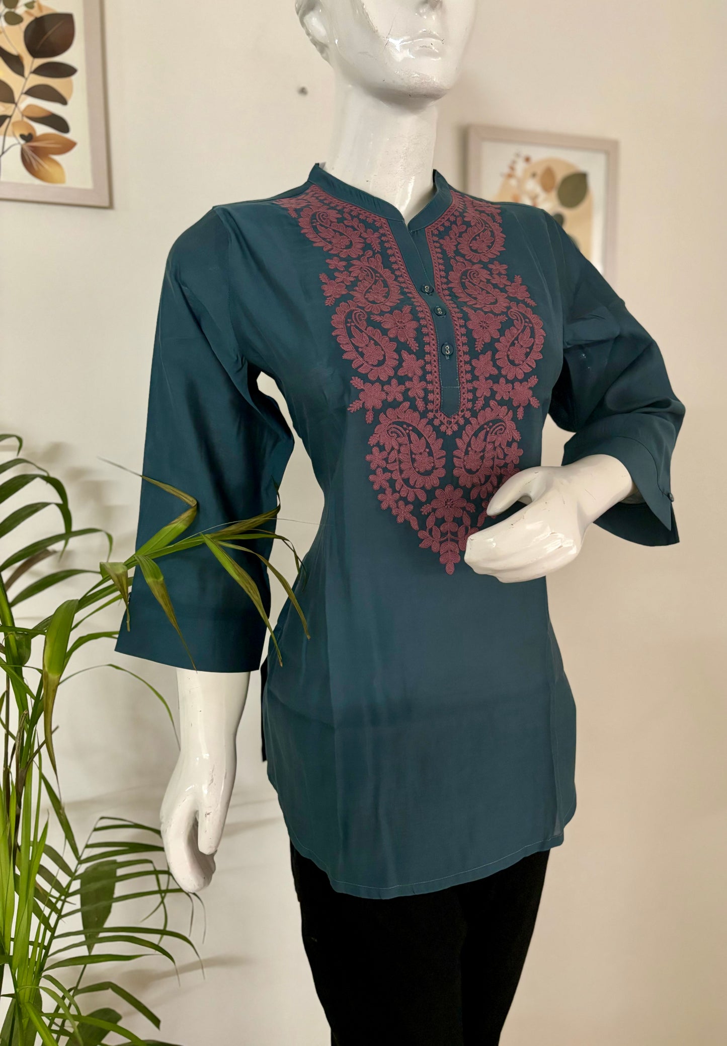 Teel Blue Elegance: Silk Short Kurti