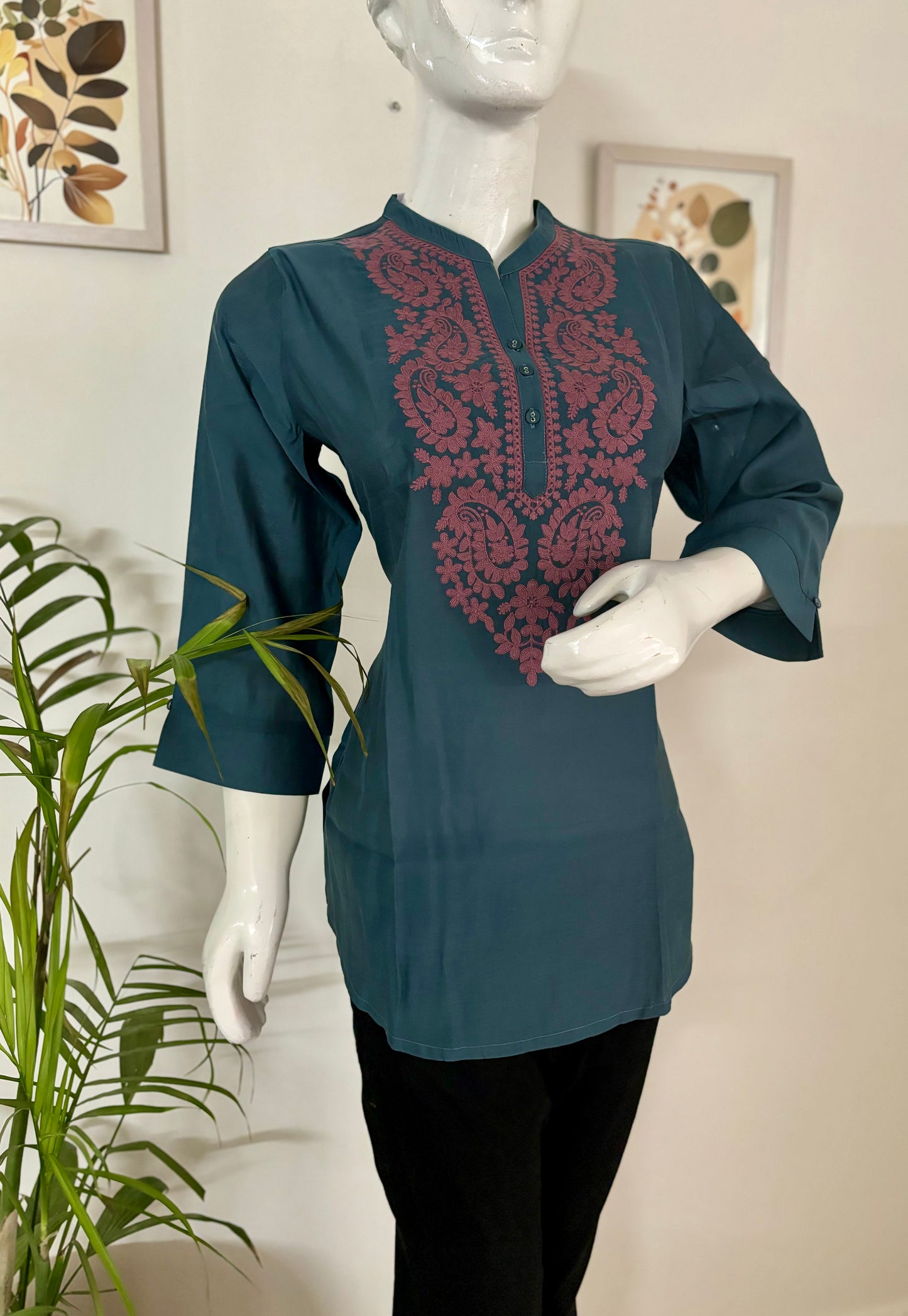 Teel Blue Elegance: Silk Short Kurti