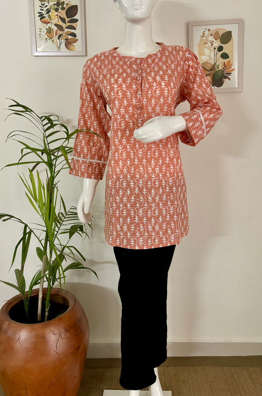 Peachy Keen: Handblock Cotton Short Kurti