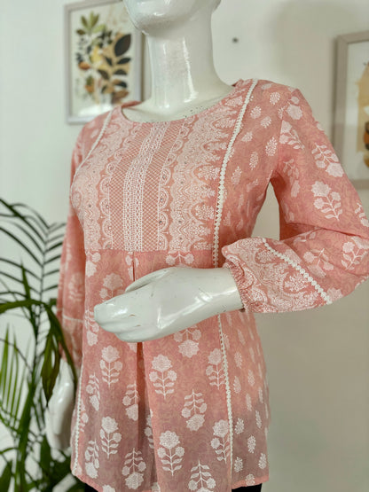 Baby Pink Bliss: Cotton Short Kurti