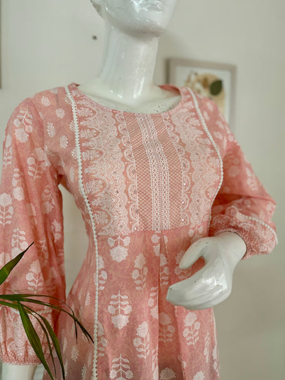 Baby Pink Bliss: Cotton Short Kurti