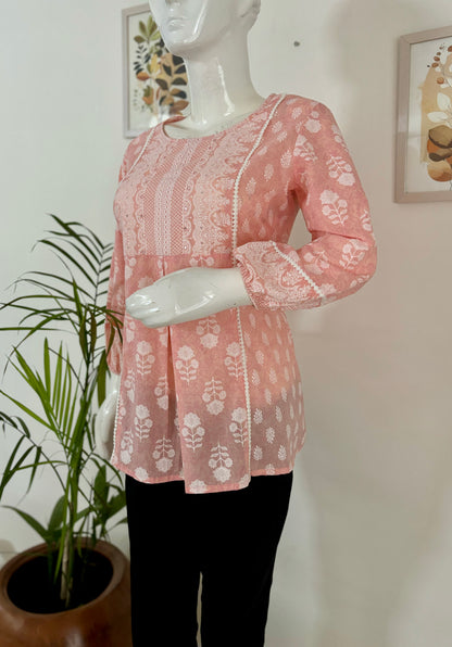 Baby Pink Bliss: Cotton Short Kurti