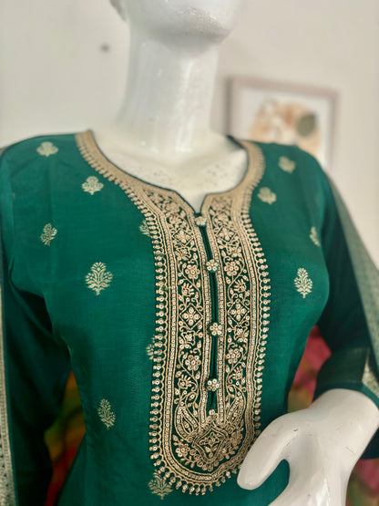 Bottle Green Opulence: Banarasi Kurta Set