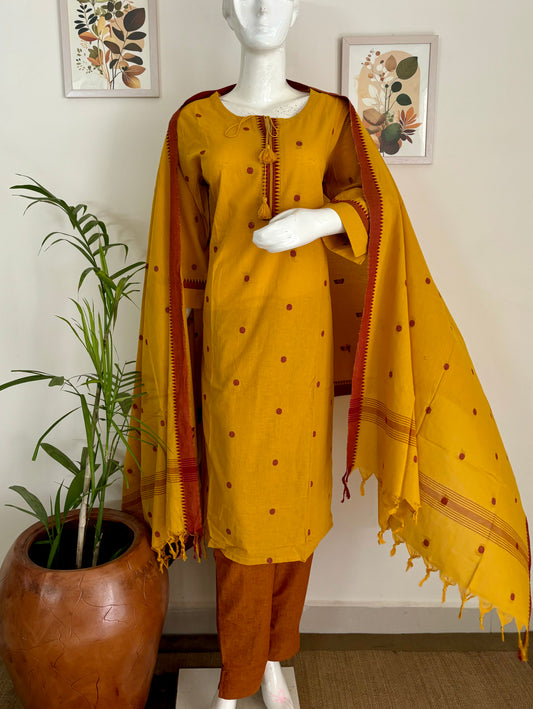 Handloom Cotton Yellow Kurta Set