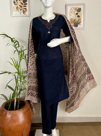 Handloom Cotton Navy Blue Kurta