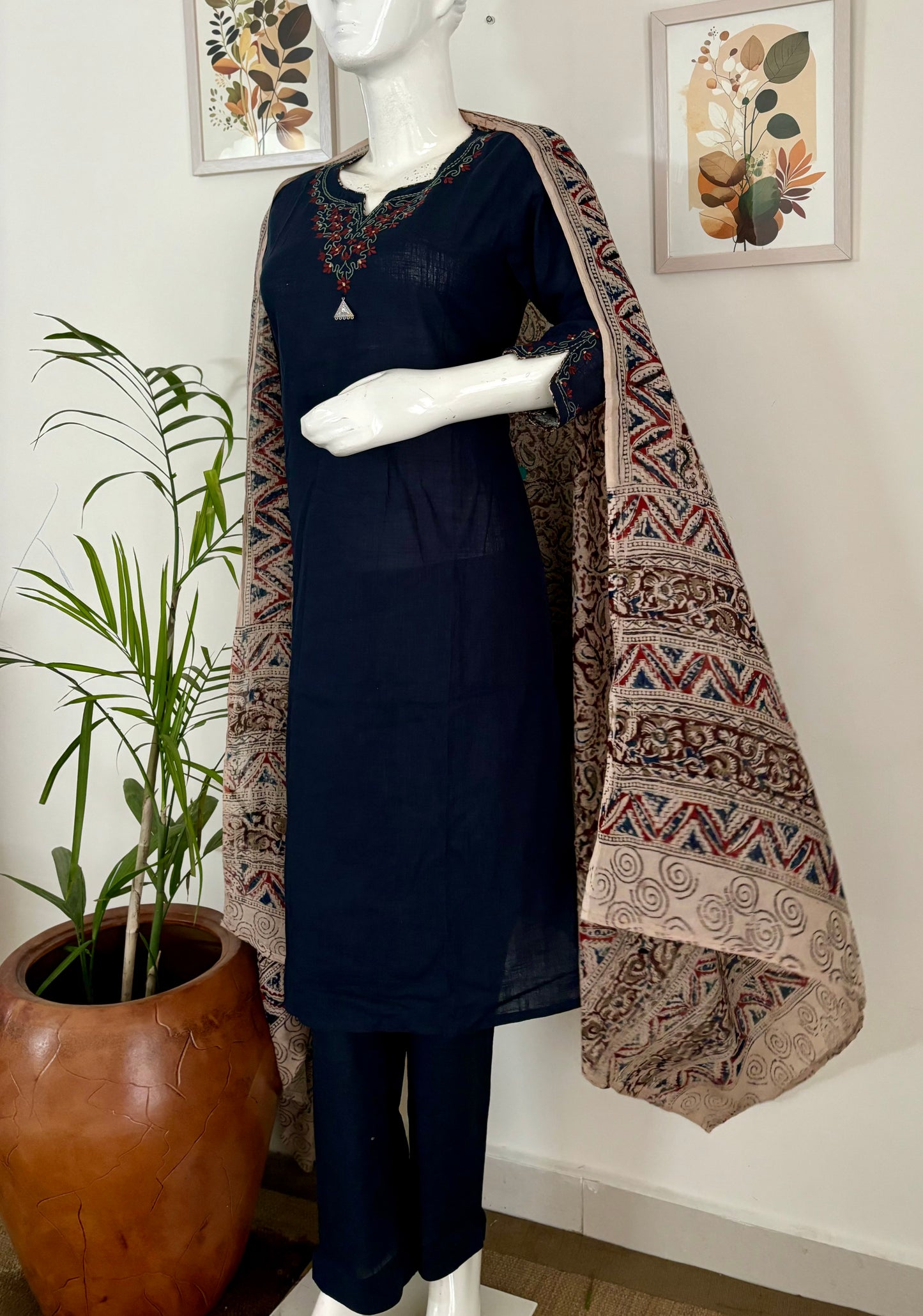 Handloom Cotton Navy Blue Kurta