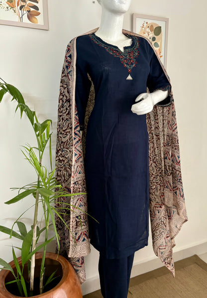 Handloom Cotton Navy Blue Kurta