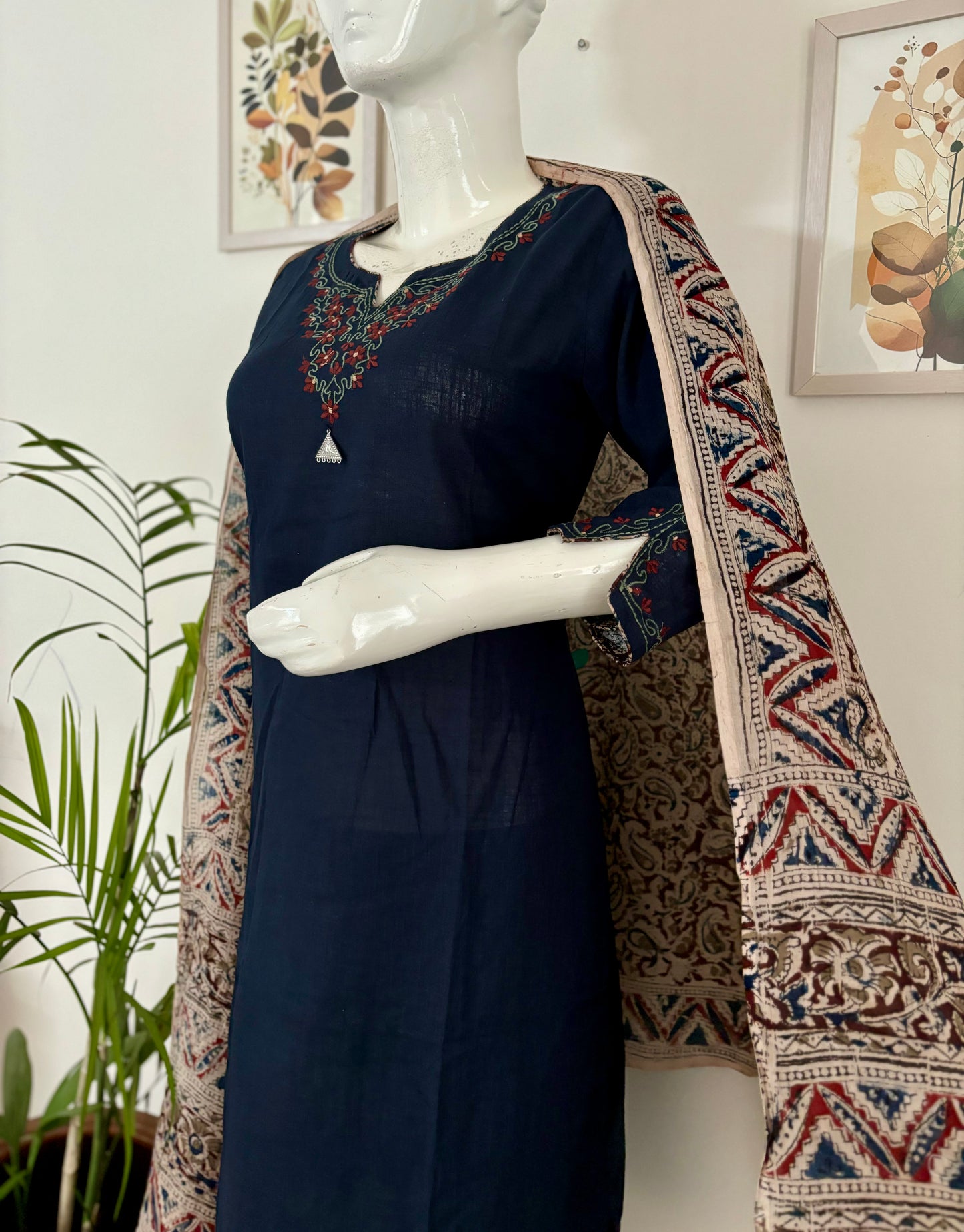 Handloom Cotton Navy Blue Kurta