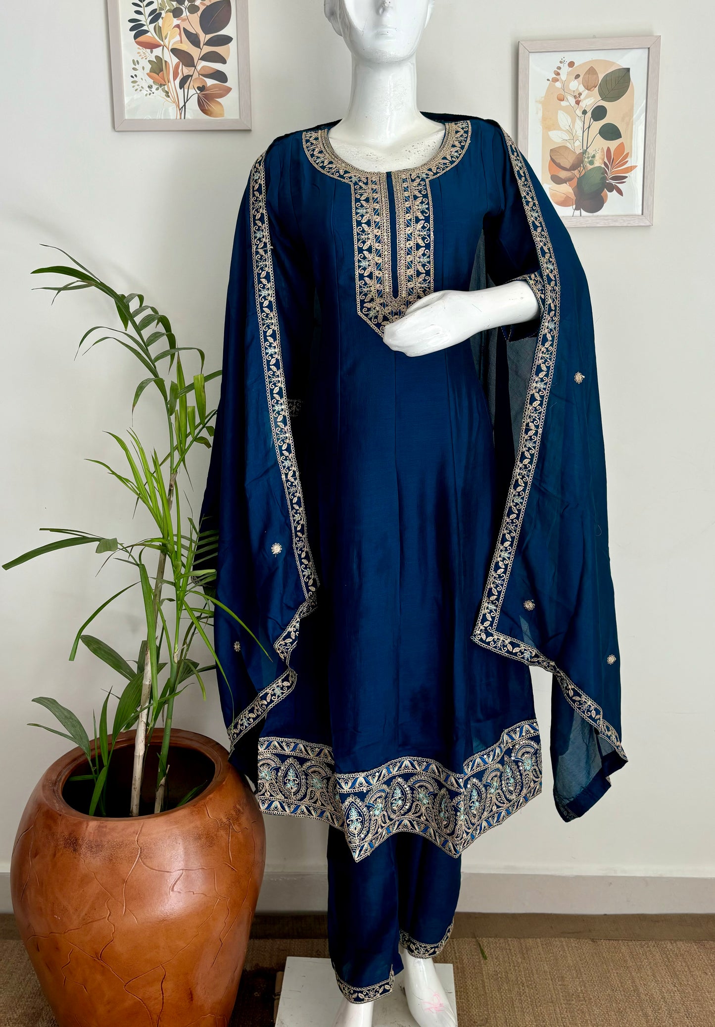 Peacock Blue Anarkali Silk Kurta