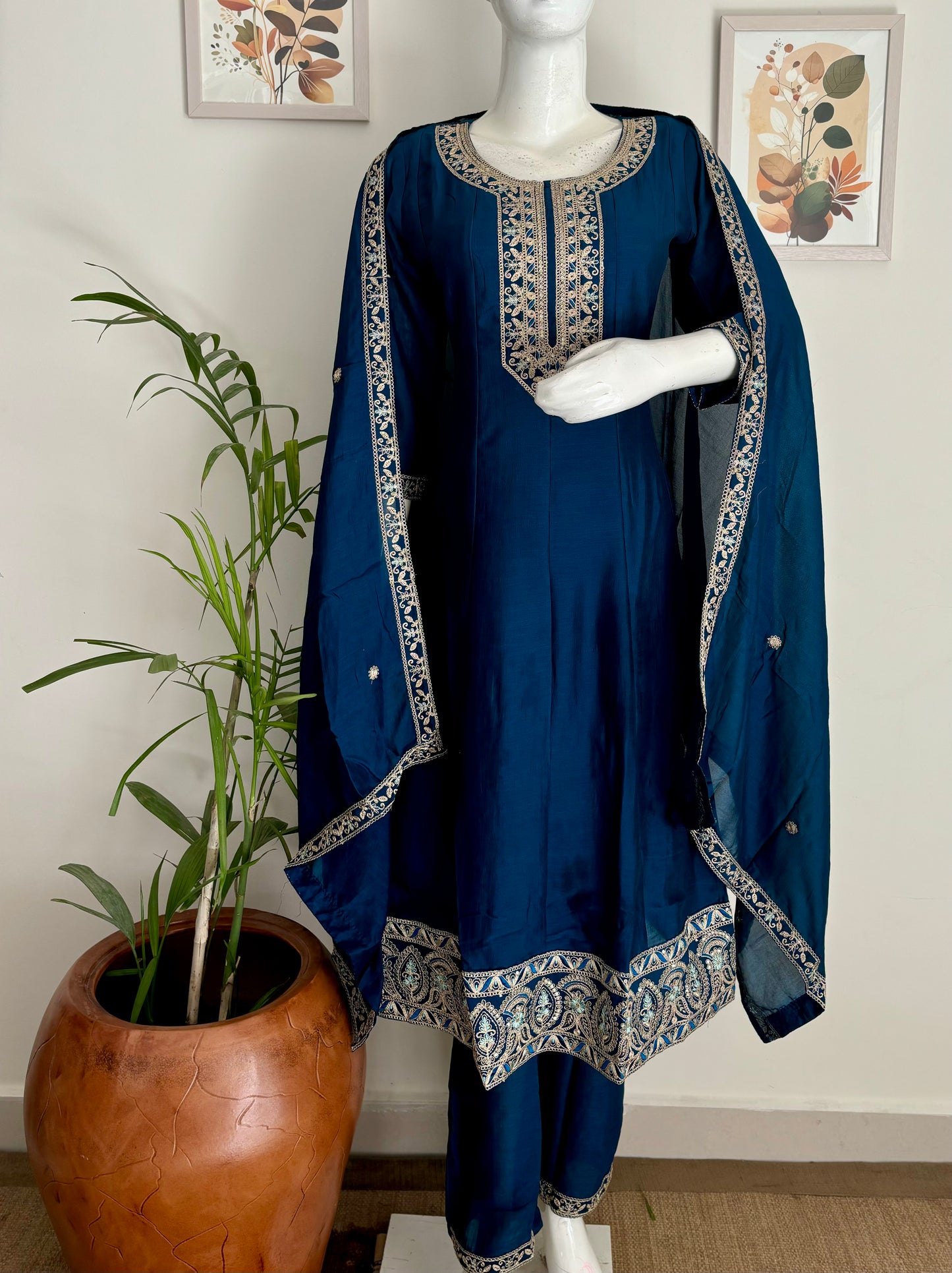 Peacock Blue Anarkali Silk Kurta