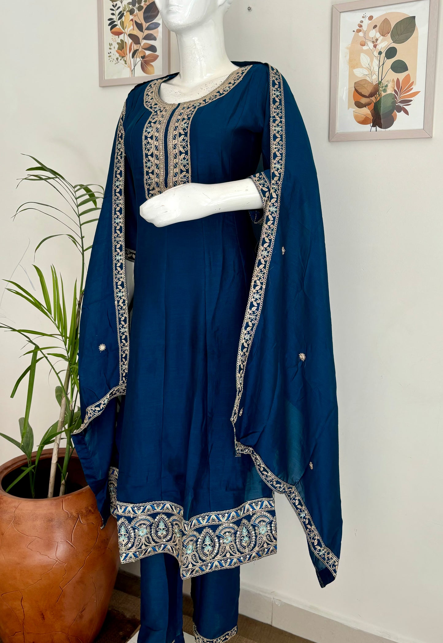 Peacock Blue Anarkali Silk Kurta