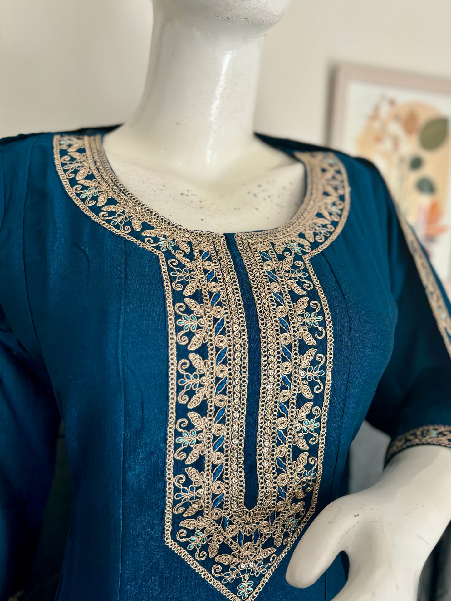 Peacock Blue Anarkali Silk Kurta