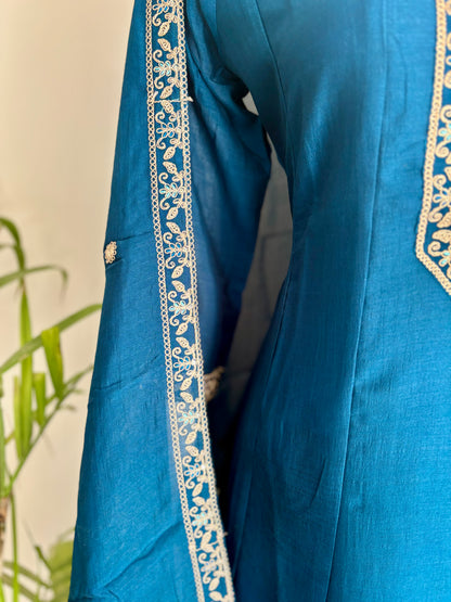 Peacock Blue Anarkali Silk Kurta