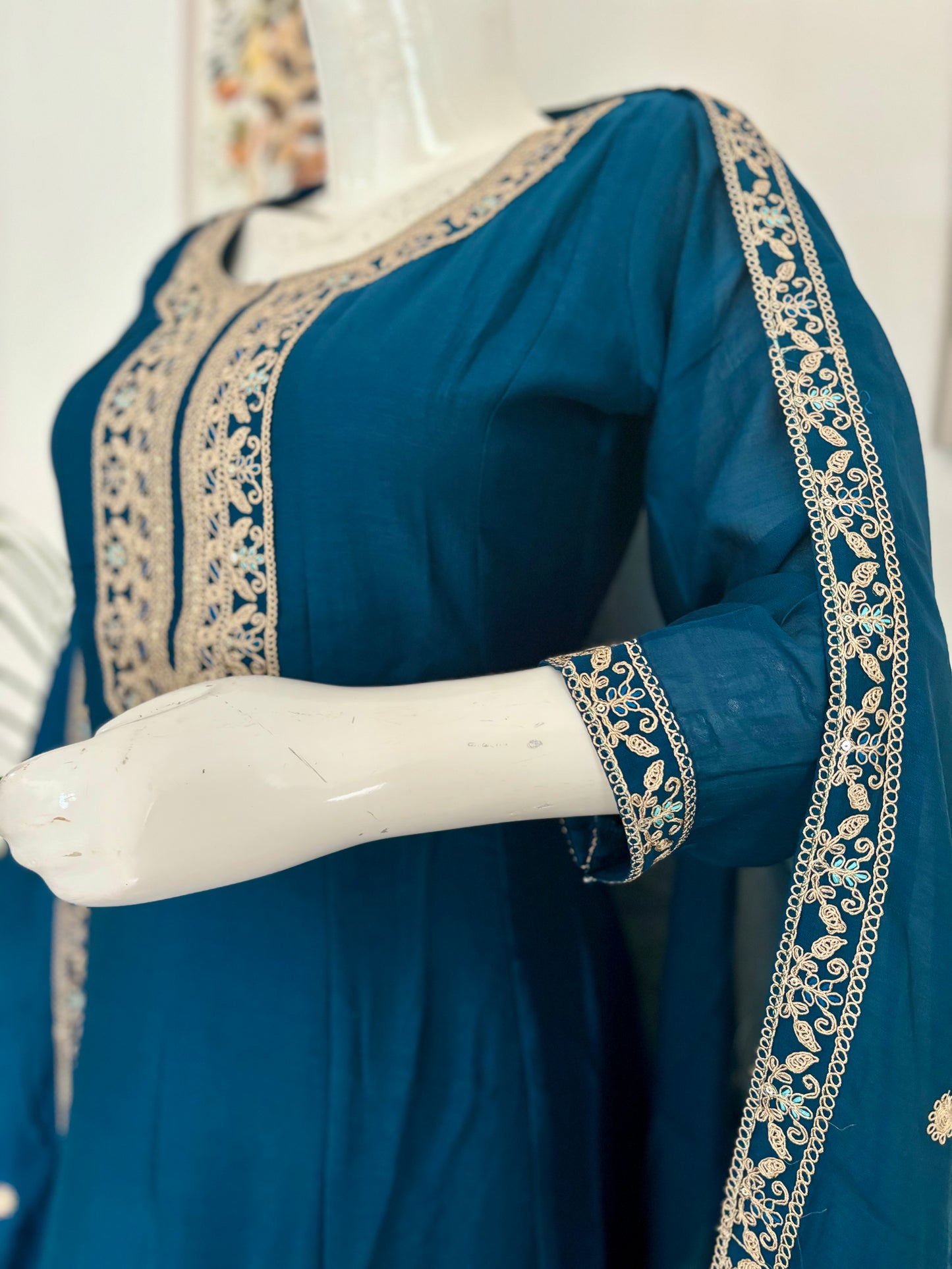 Peacock Blue Anarkali Silk Kurta