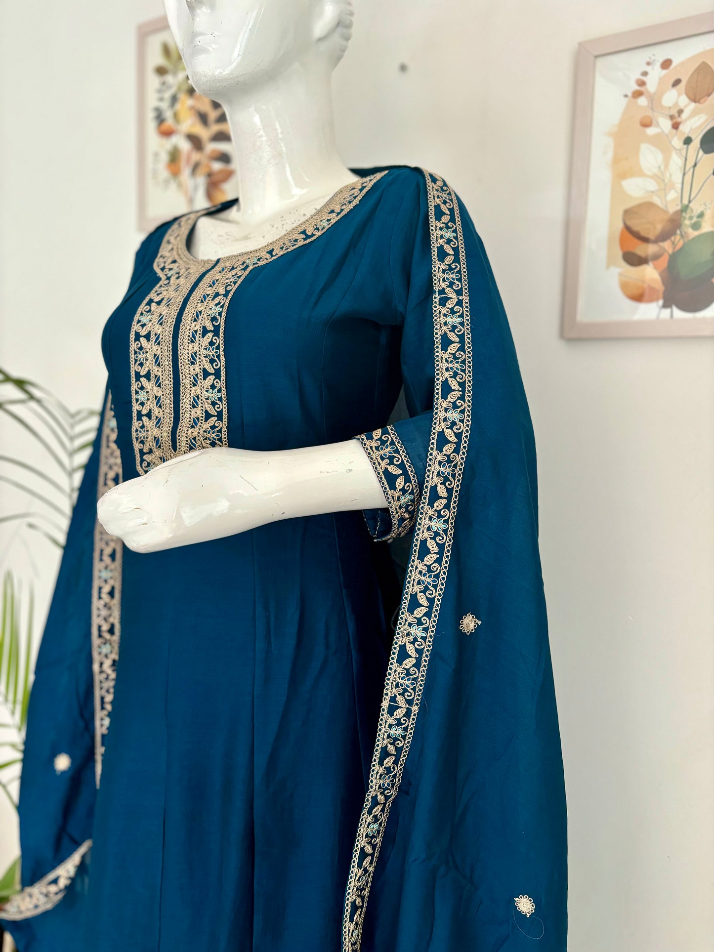 Peacock Blue Anarkali Silk Kurta