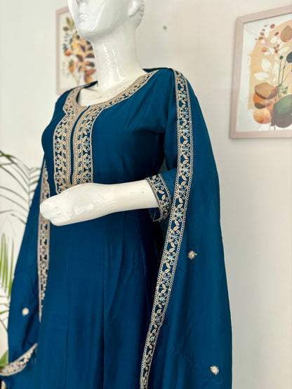 Peacock Blue Anarkali Silk Kurta