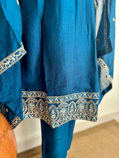 Peacock Blue Anarkali Silk Kurta