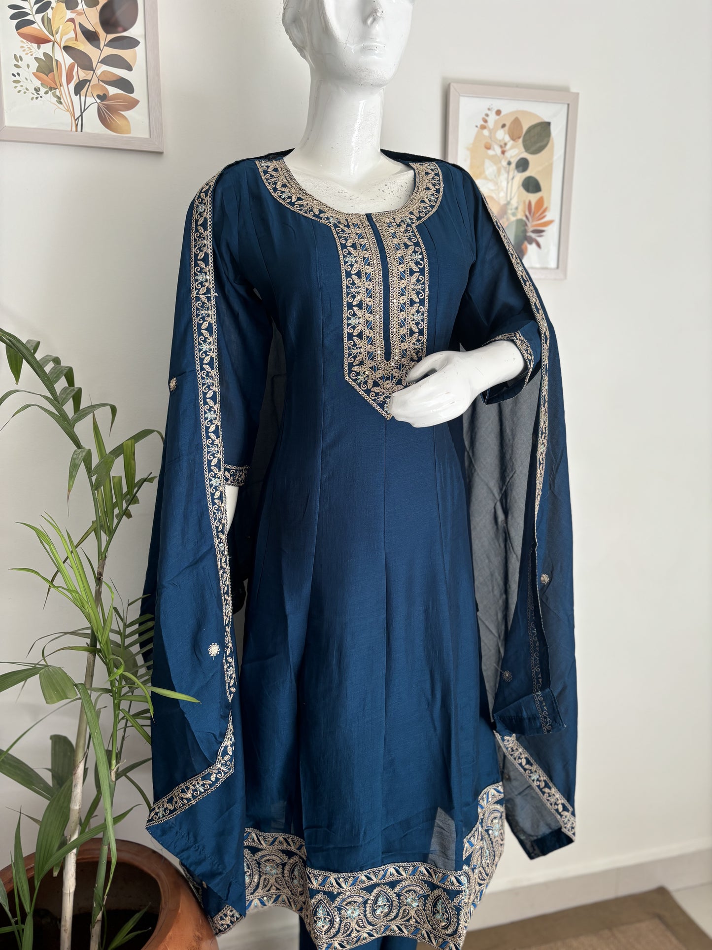 Peacock Blue Anarkali Silk Kurta