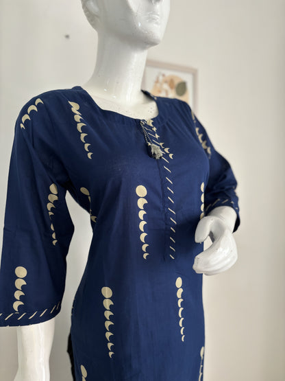 Royal Blue Printed Cotton Kurta Set