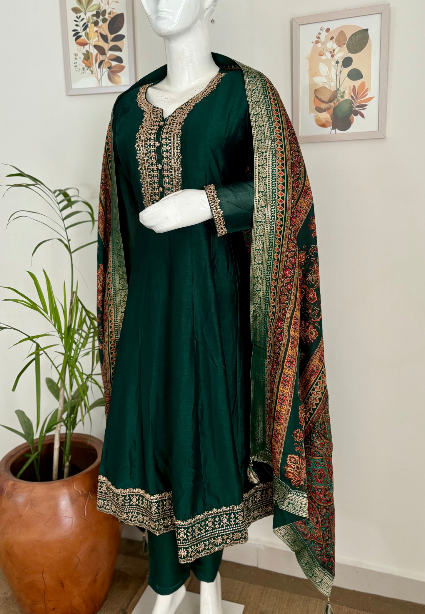 Bottle Green Anarkali Kurta Set