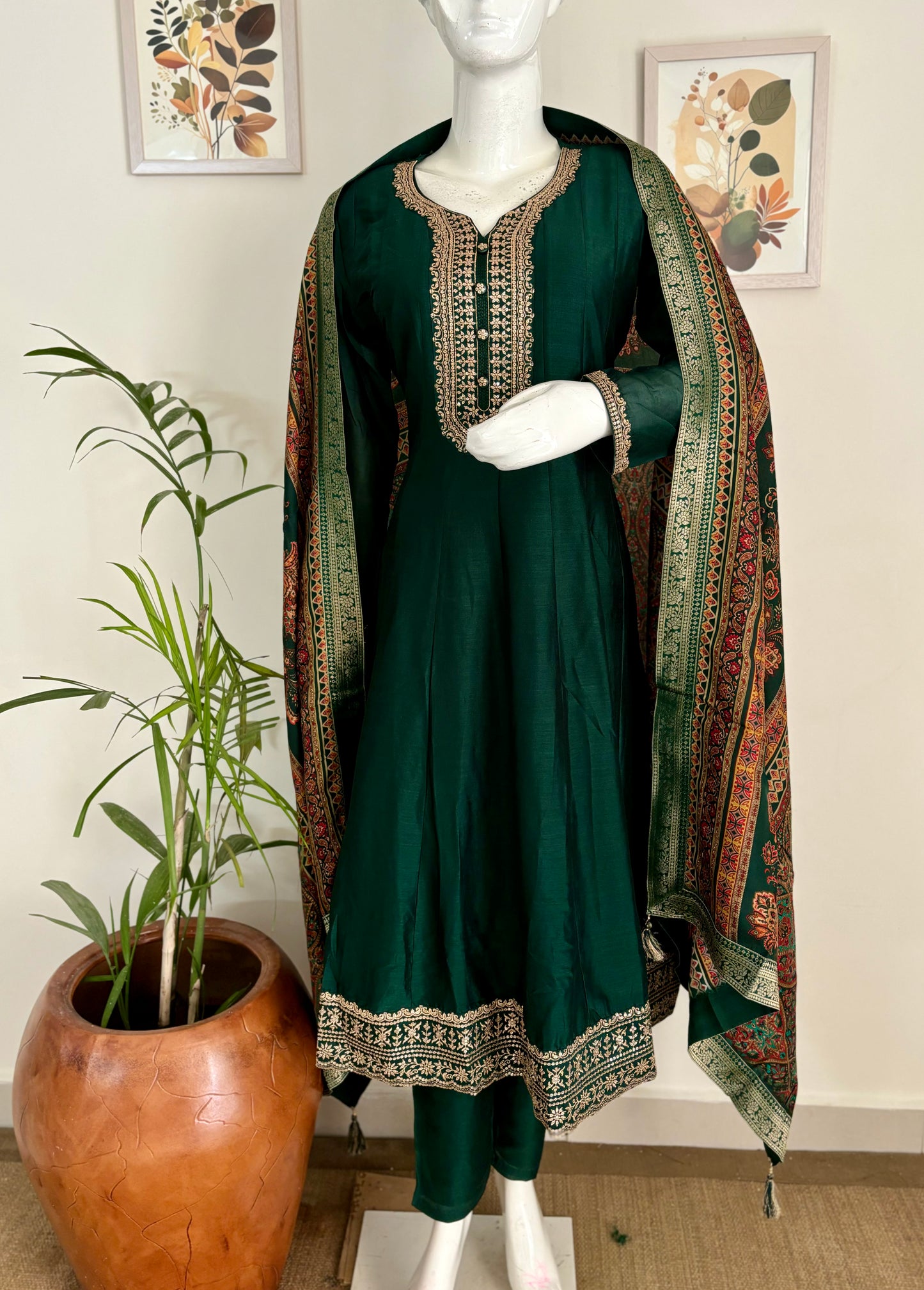 Bottle Green Anarkali Kurta Set