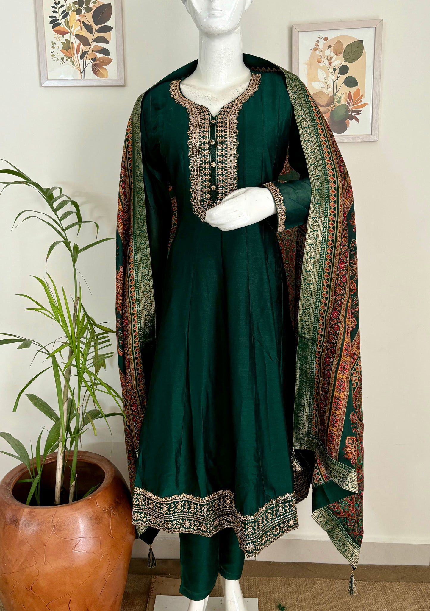 Bottle Green Anarkali Kurta Set