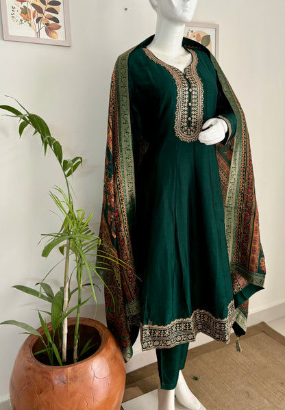 Bottle Green Anarkali Kurta Set