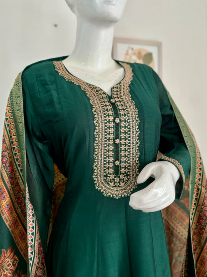 Bottle Green Anarkali Kurta Set