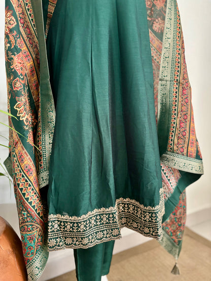 Bottle Green Anarkali Kurta Set