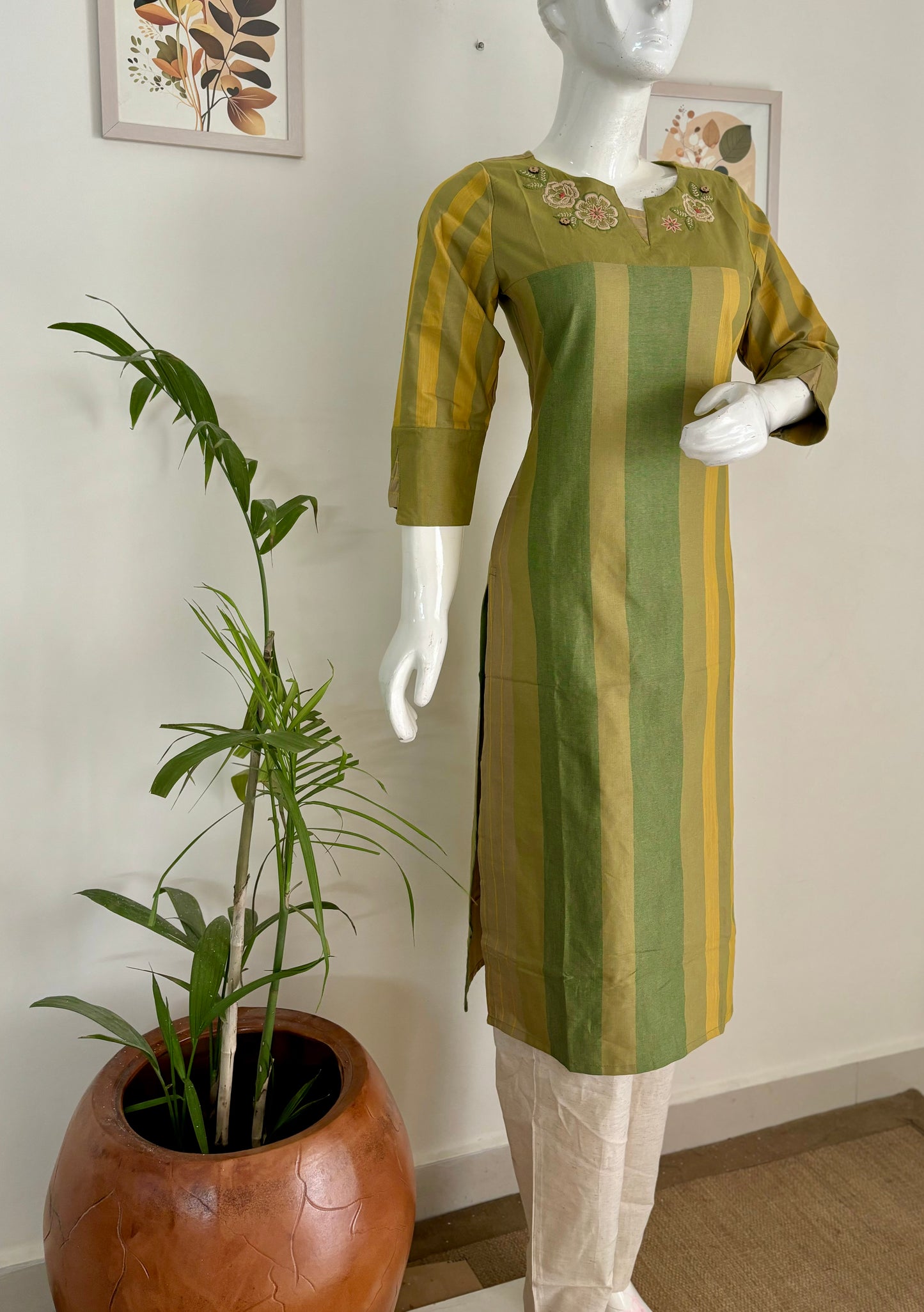 Green Handloom Cotton Kurta Set