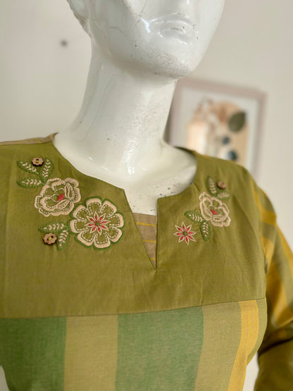 Green Handloom Cotton Kurta Set