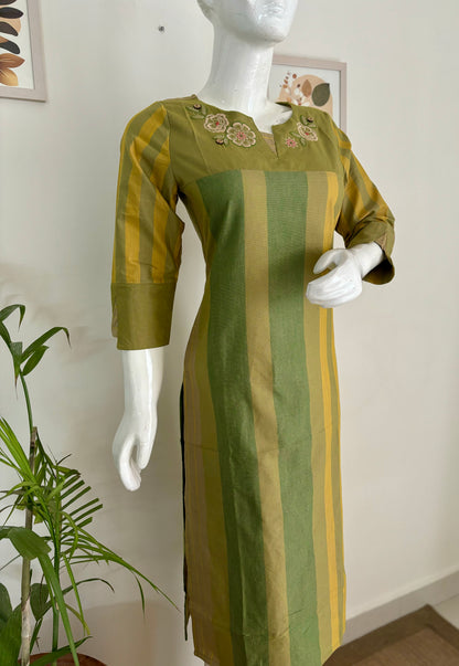 Green Handloom Cotton Kurta Set