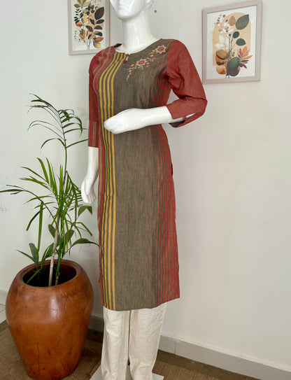 Redish Handloom Cotton Kurta Set