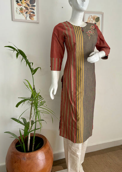 Redish Handloom Cotton Kurta Set