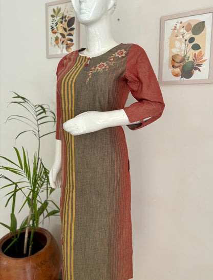 Redish Handloom Cotton Kurta Set