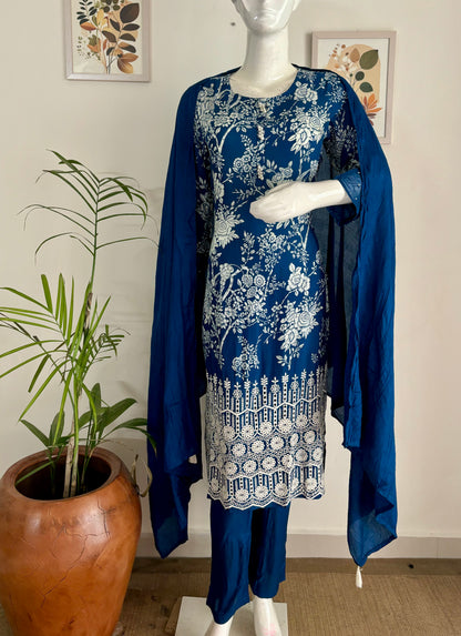 Royal Blue Muslin Silk Suit Set