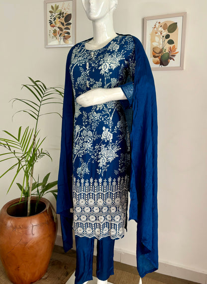 Royal Blue Muslin Silk Suit Set