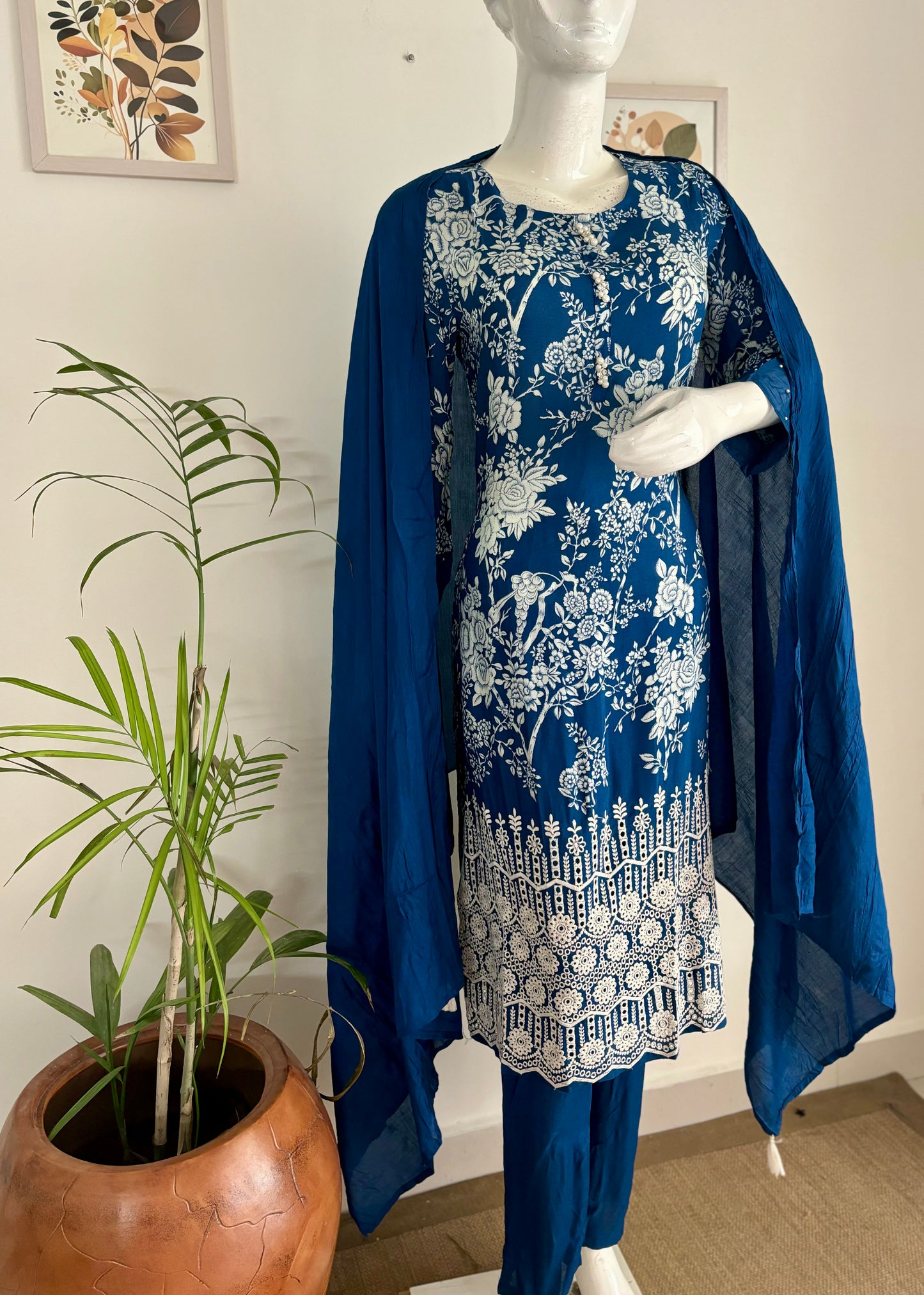 Royal Blue Muslin Silk Suit Set