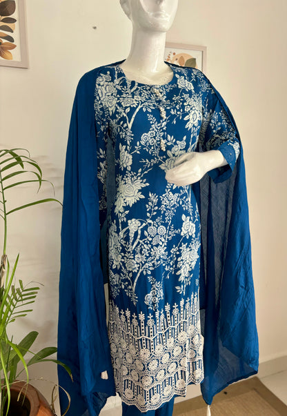 Royal Blue Muslin Silk Suit Set