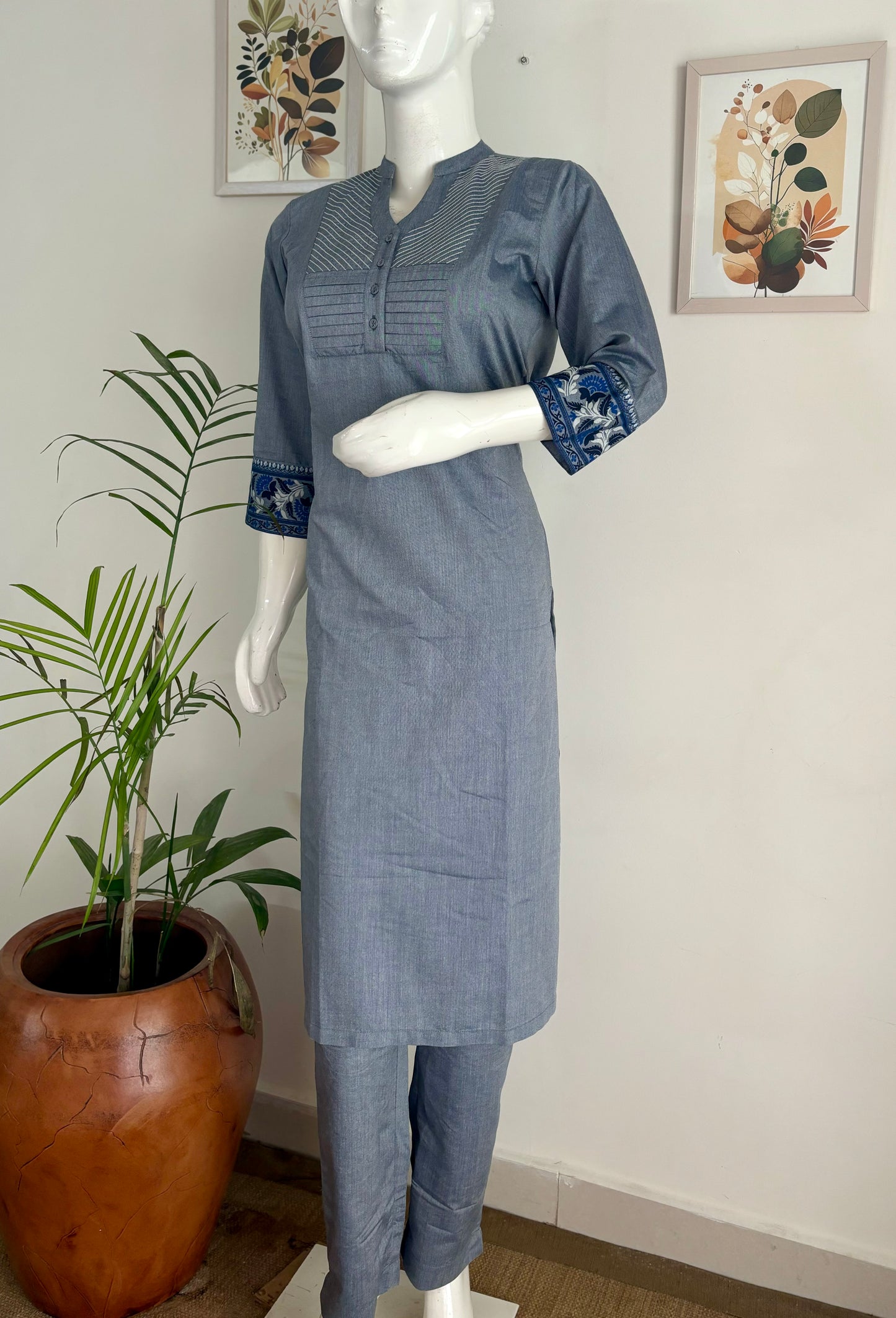 Grey Khadi Cotton Kurta Set