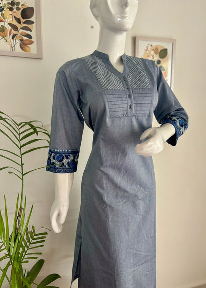 Grey Khadi Cotton Kurta Set