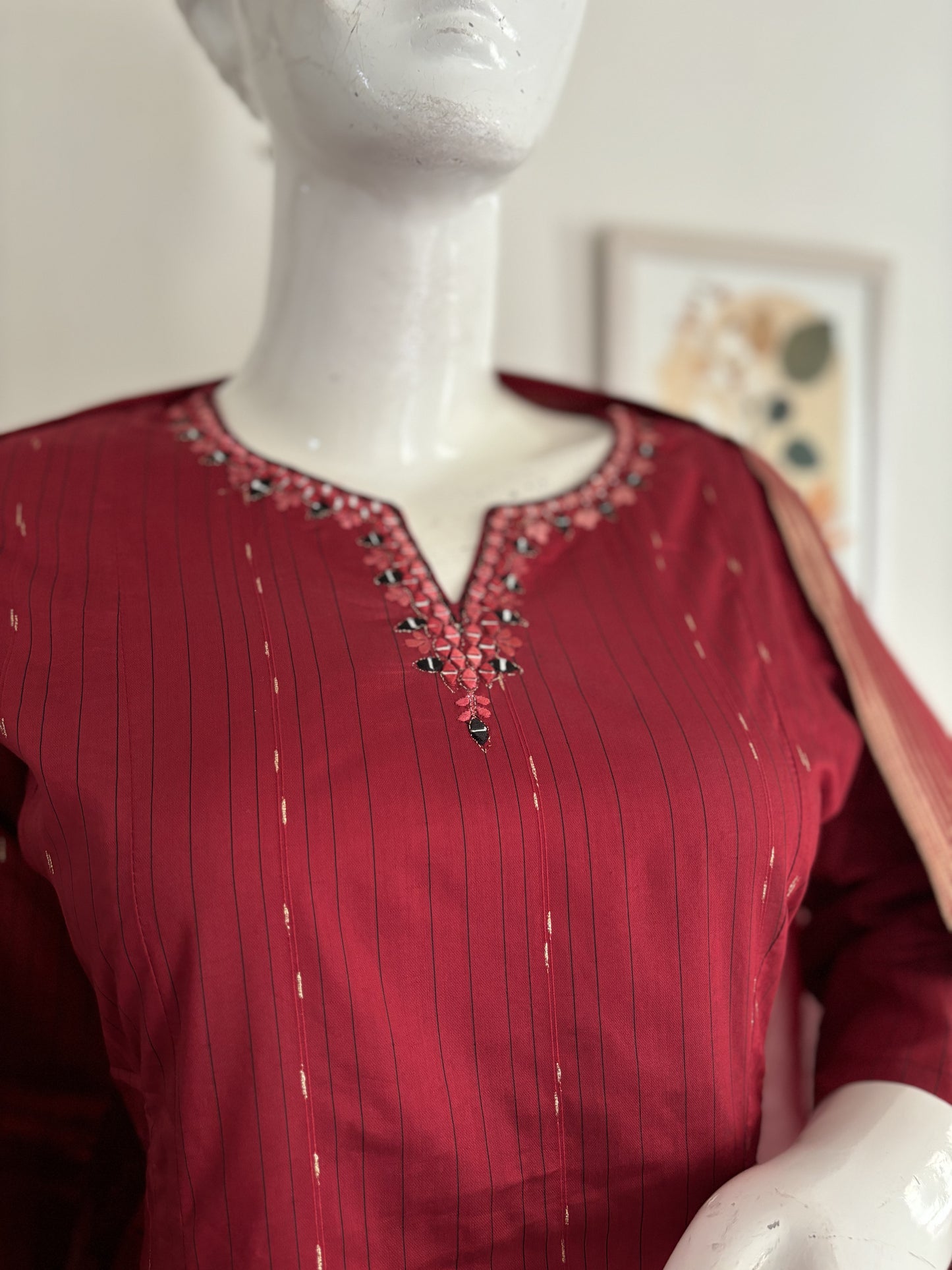 Silk A-Line Kurta Set with Banarsi Weaving and Mirror Work