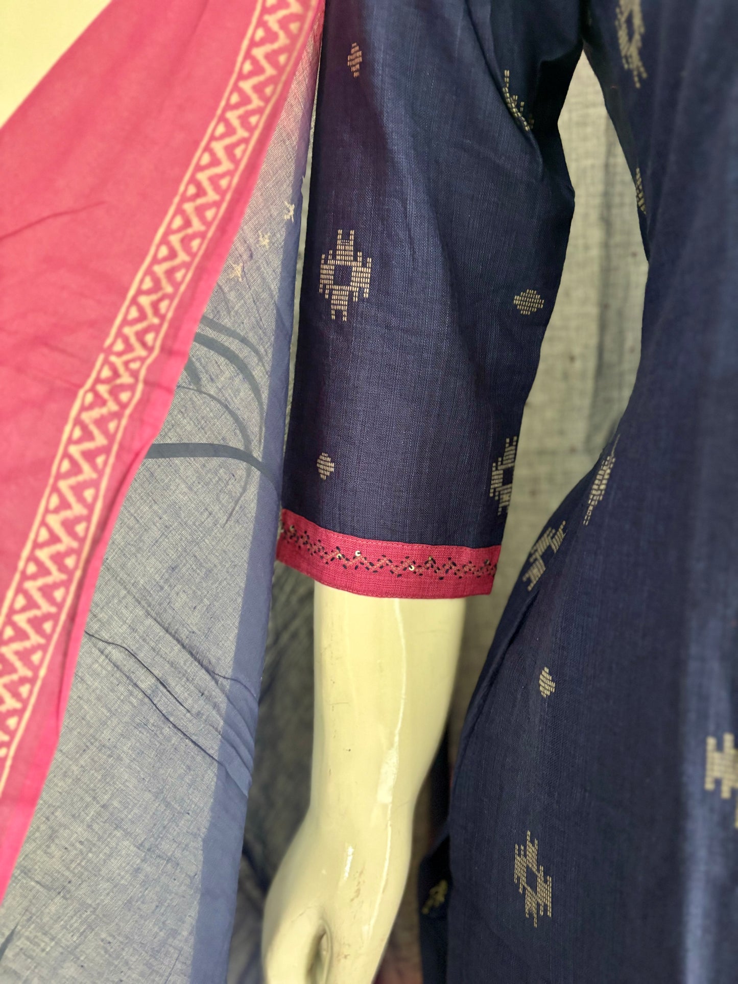 Royal Blue Handloom Cotton V-Neck Kurta Set