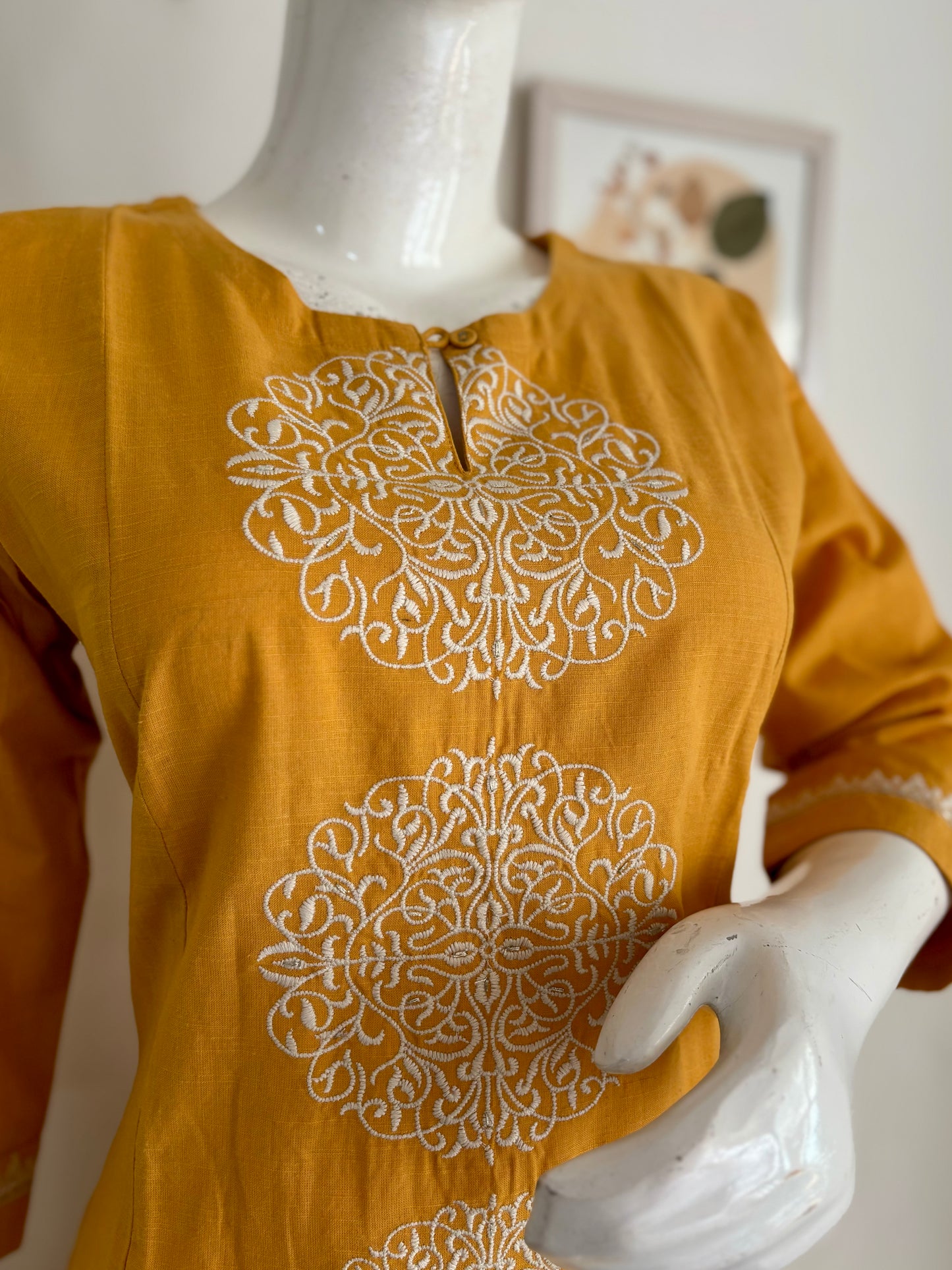 Pure Handloom Cotton Mustard Yellow A-Line Kurta Set