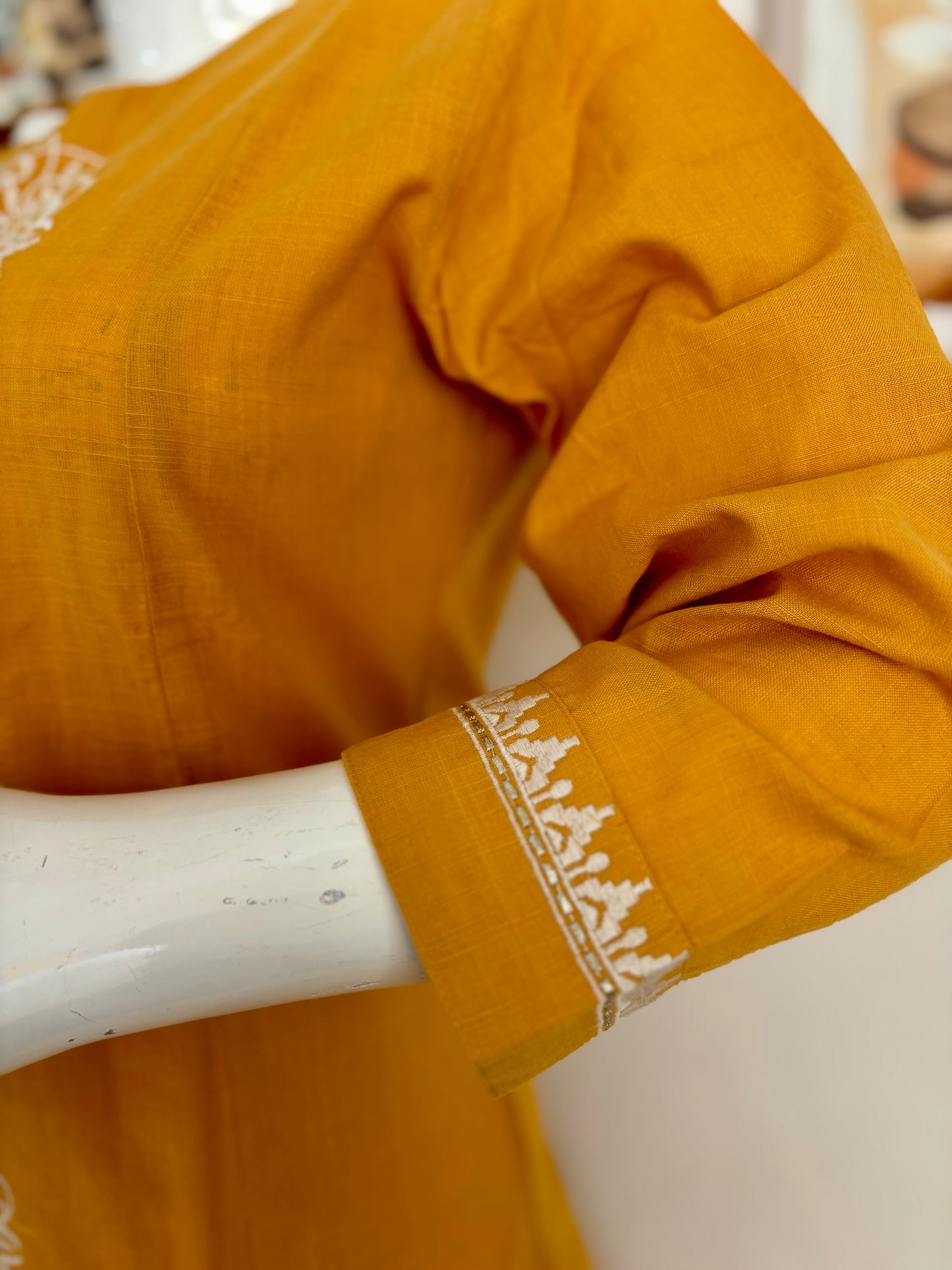 Pure Handloom Cotton Mustard Yellow A-Line Kurta Set