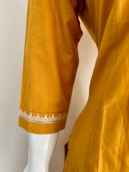 Pure Handloom Cotton Mustard Yellow A-Line Kurta Set